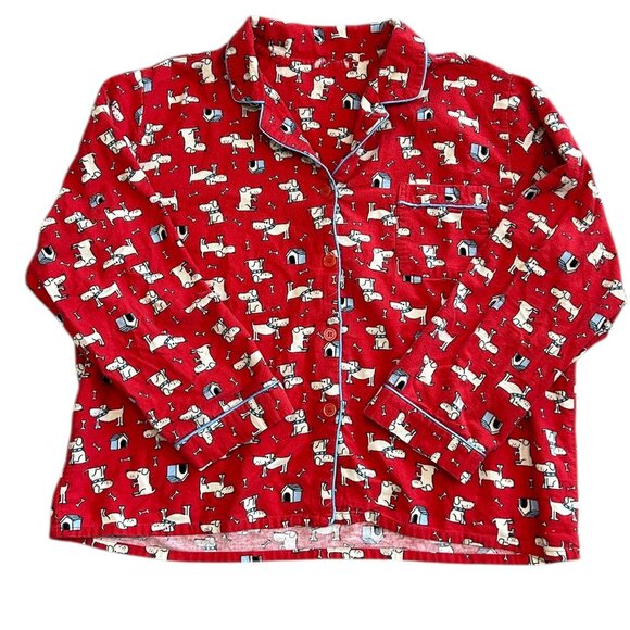 Vtg Red Flannel Pajama Set Sz XL Women’s Dog Print Wide Leg Cropped Cozy Warm - Picture 3 of 7